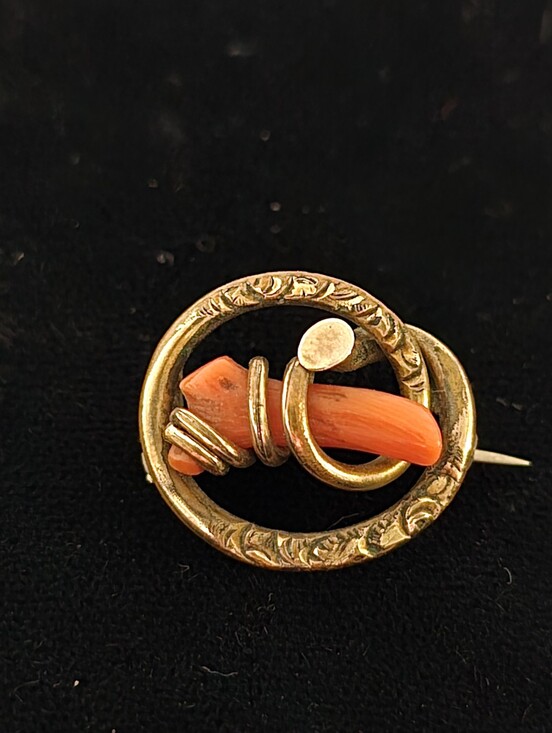 Antique Jewelry - Small Victorian Branch Coral Love Knot Brooch Antique 1800s